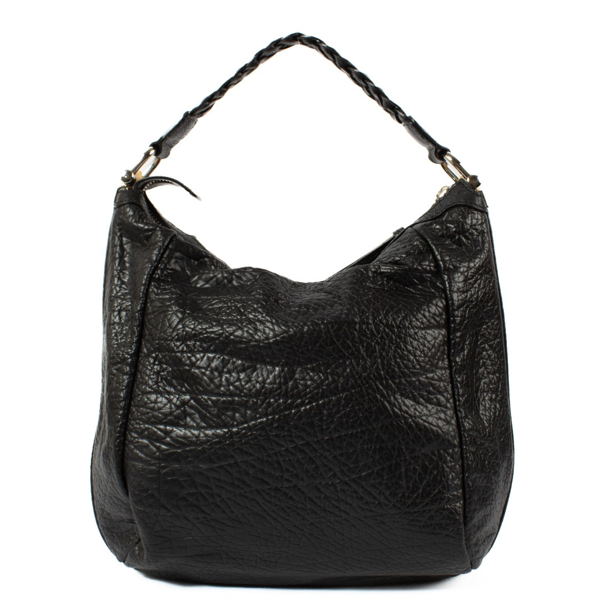 Gucci Black Pebbled Leather Bamboo Bar Hobo Bag