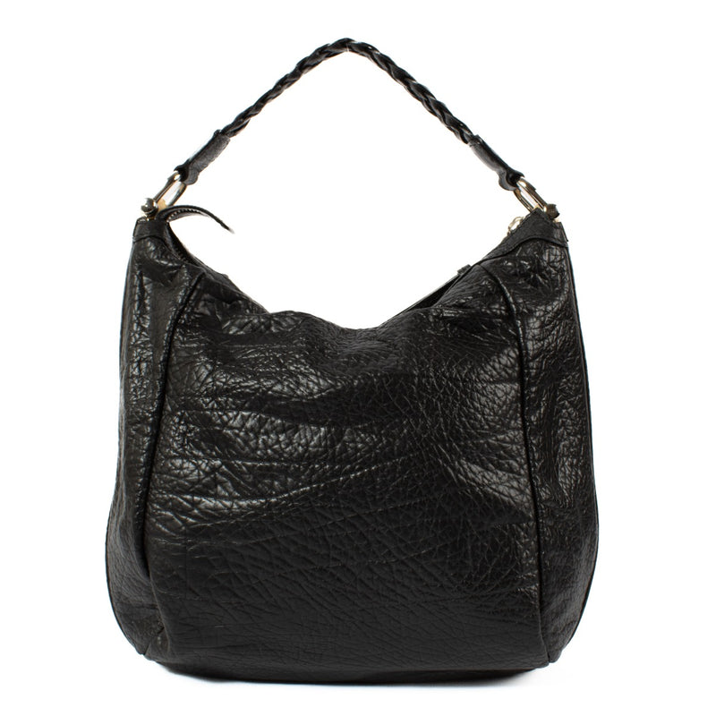 Gucci Black Pebbled Leather Bamboo Bar Hobo Bag