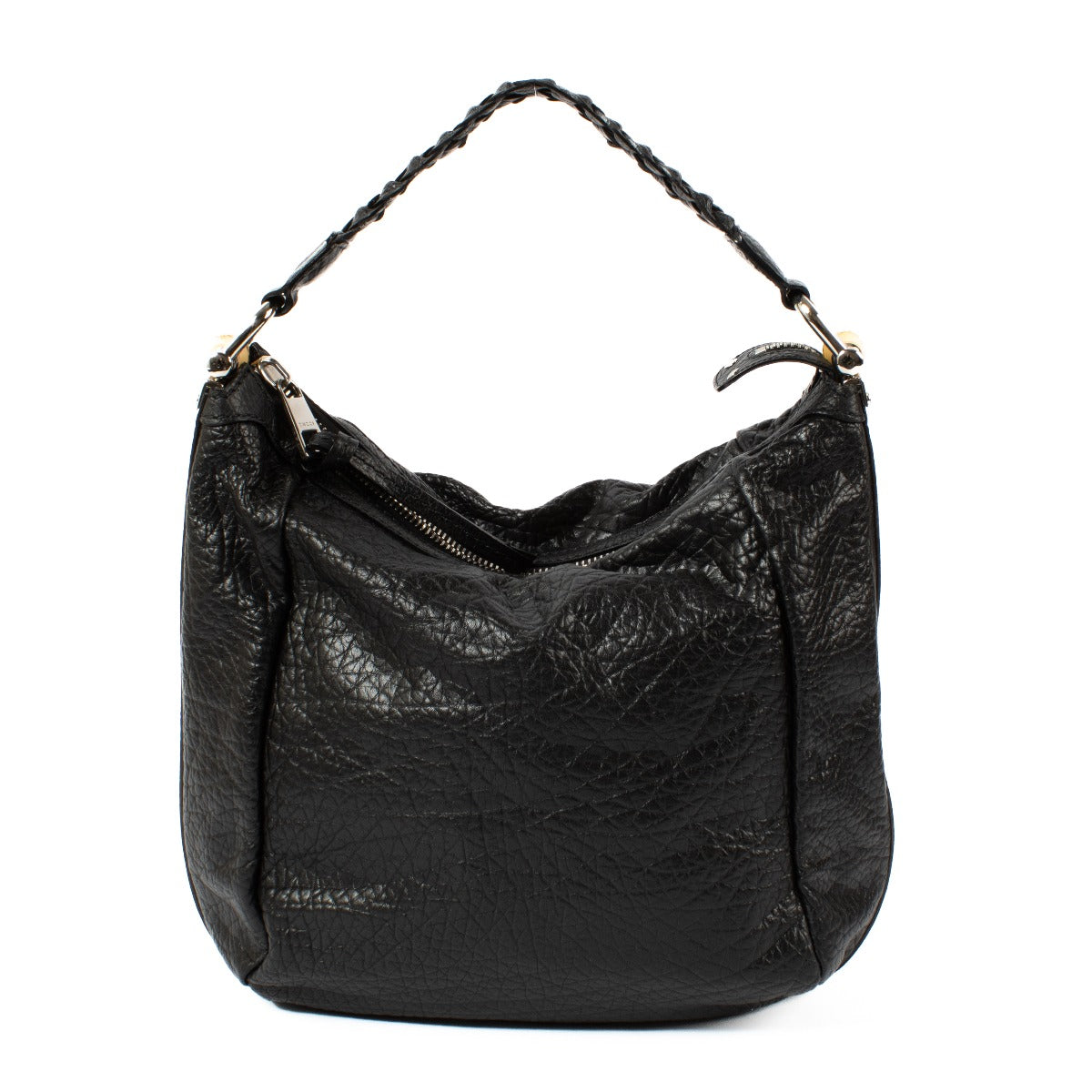 Gucci Black Pebbled Leather Bamboo Bar Hobo Bag