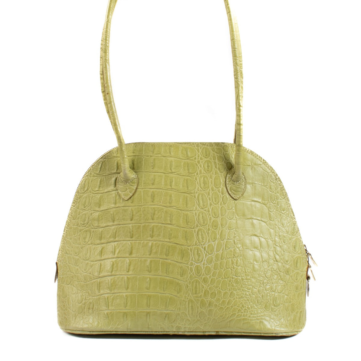 Shop safe online at Labellov in Antwerp, Brussels and Knokke this 100% authentic second hand Mulberry Lime Green Crocodile Embossed Leather Bag