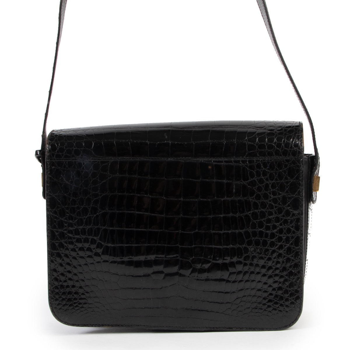 Shop safe online 100% authentic second hand Delvaux Black Croco Crossbody bag in very good condition at the right price at labellov in Antwerp.