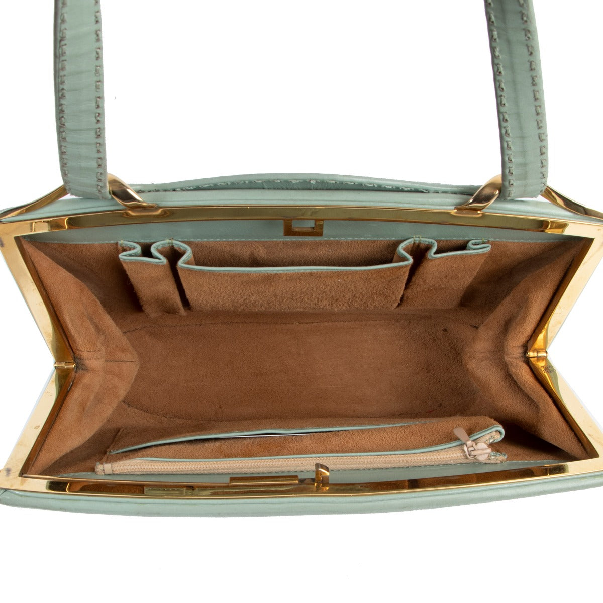 Shop safe online 100% authentic second hand Delvaux Vintage Light Blue Top Handle Bag in good preloved condition at the right price at Labellov in Antwerp.