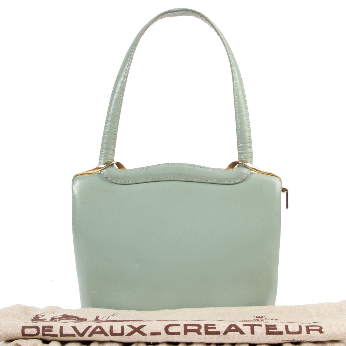 Shop safe online 100% authentic second hand Delvaux Vintage Light Blue Top Handle Bag in good preloved condition at the right price at Labellov in Antwerp.