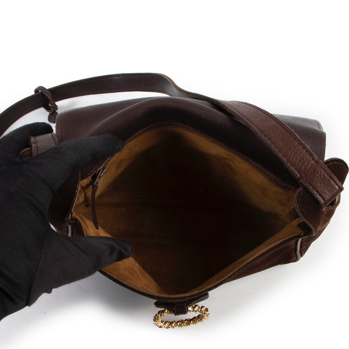 Shop safe online 100% authentic second hand Delvaux Brown Suede Crossbody bag at Labellov in Antwerp.