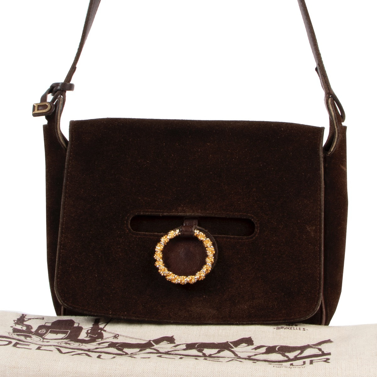 Shop safe online 100% authentic second hand Delvaux Brown Suede Crossbody bag at Labellov in Antwerp.