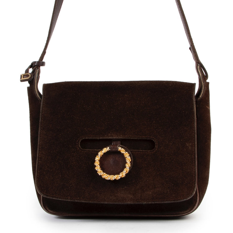 Shop safe online 100% authentic second hand Delvaux Brown Suede Crossbody bag at Labellov in Antwerp.
