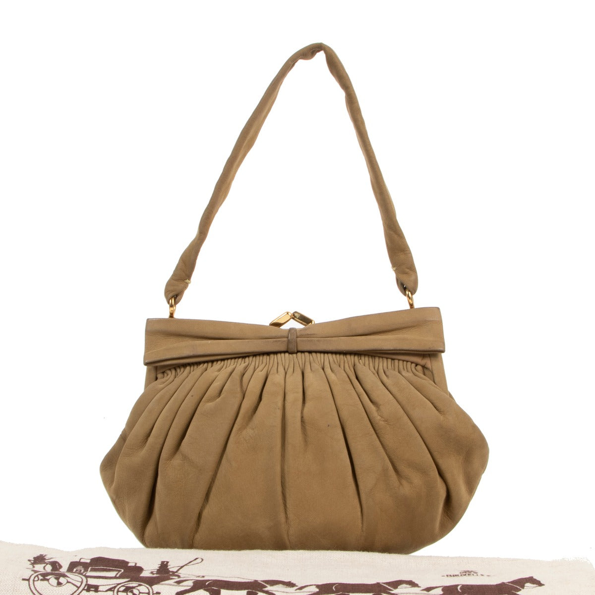Shop safe online 100% authentic second hand Delvaux Khaki Nubuck Vintage Evening Bag at Labellov in Antwerp.