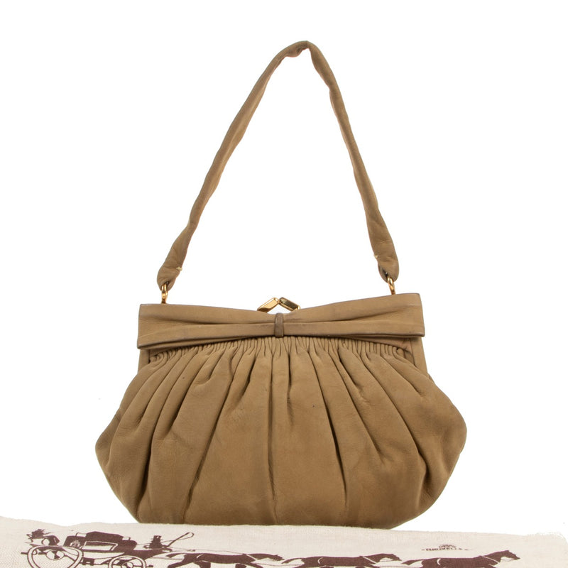 Shop safe online 100% authentic second hand Delvaux Khaki Nubuck Vintage Evening Bag at Labellov in Antwerp.