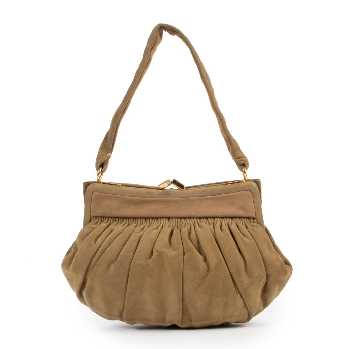 Shop safe online 100% authentic second hand Delvaux Khaki Nubuck Vintage Evening Bag at Labellov in Antwerp.