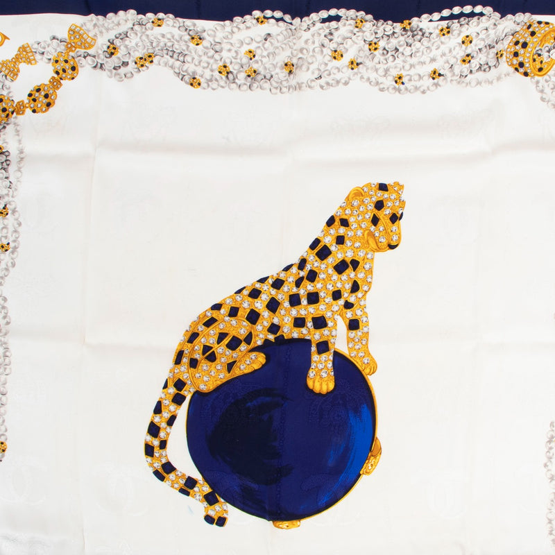 Cartier Blue/White Jeweled Panthère Silk Scarf