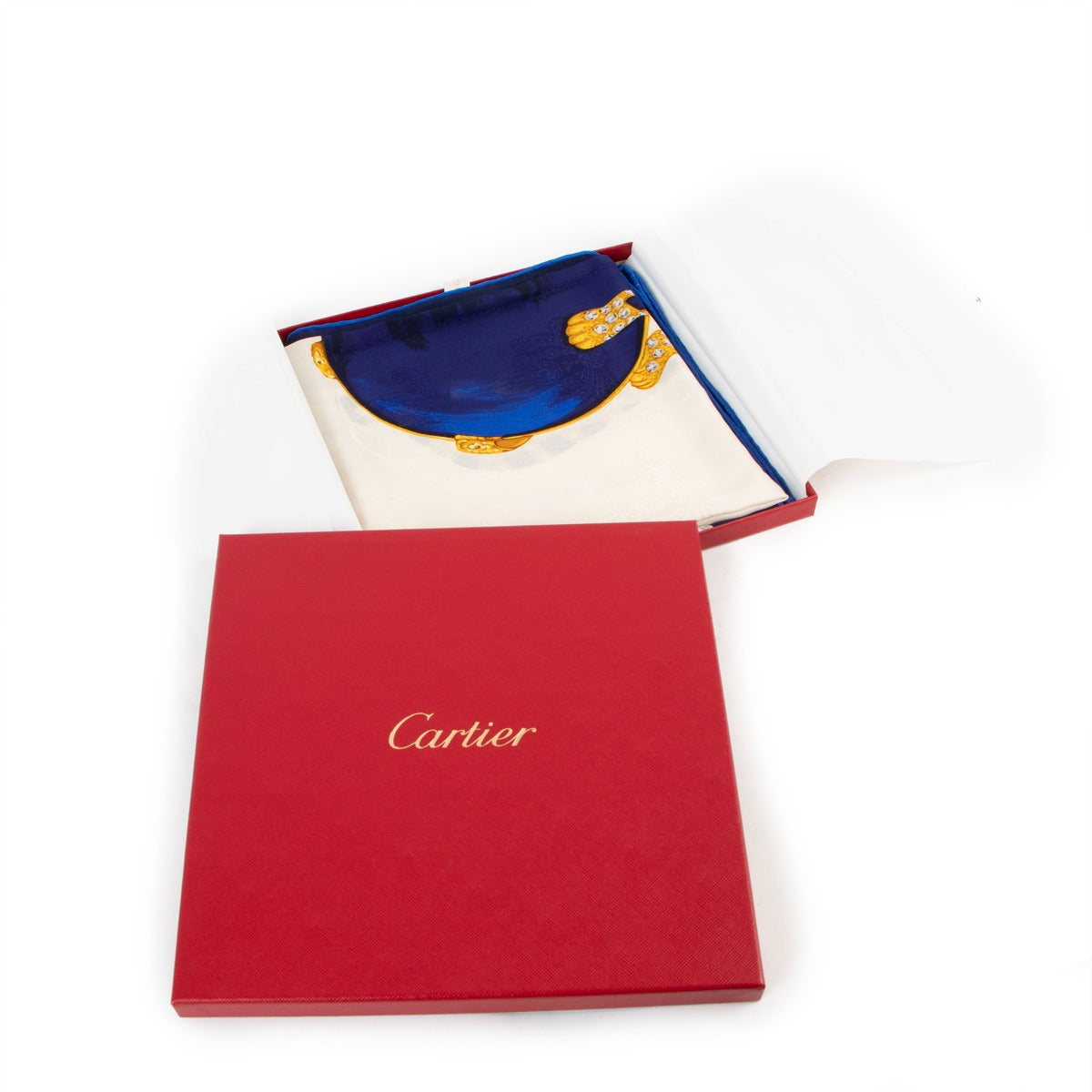 Cartier Blue/White Jeweled Panthère Silk Scarf