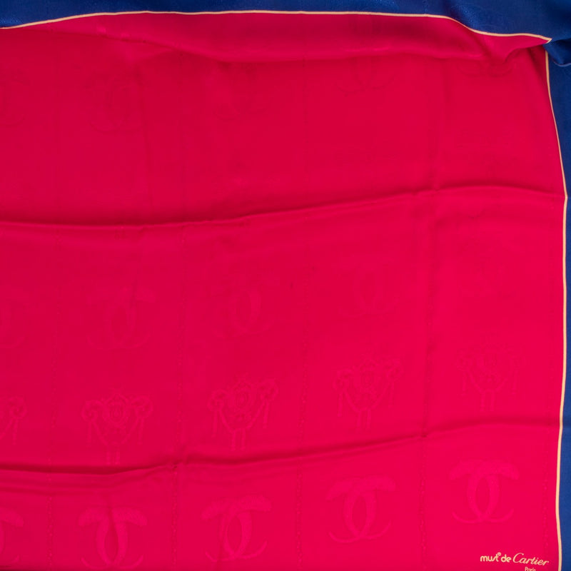 Must de Cartier Fuchsia/Blue Logo Jacquard Silk Scarf