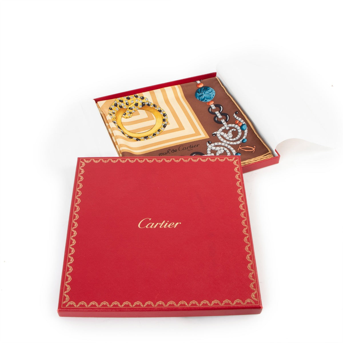 Must de Cartier Multicolor Jewelry Print Silk Scarf