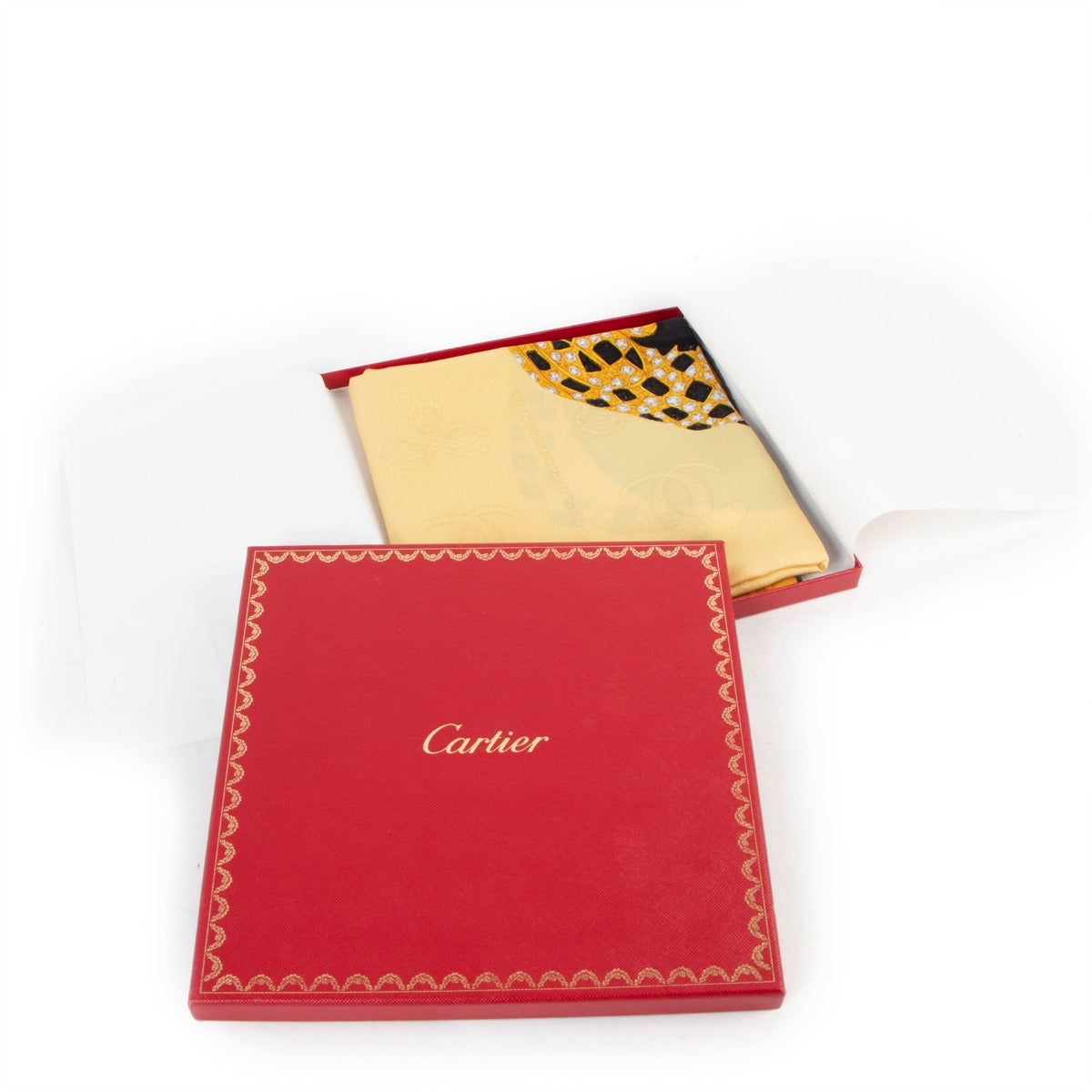 Must De Cartier Yellow Jeweled Panthère Silk Scarf