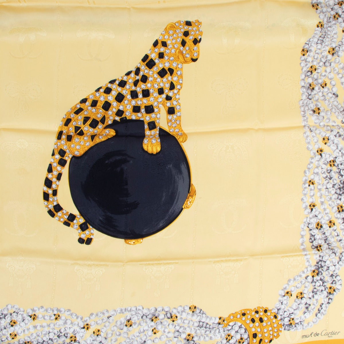 Must De Cartier Yellow Jeweled Panthère Silk Scarf
