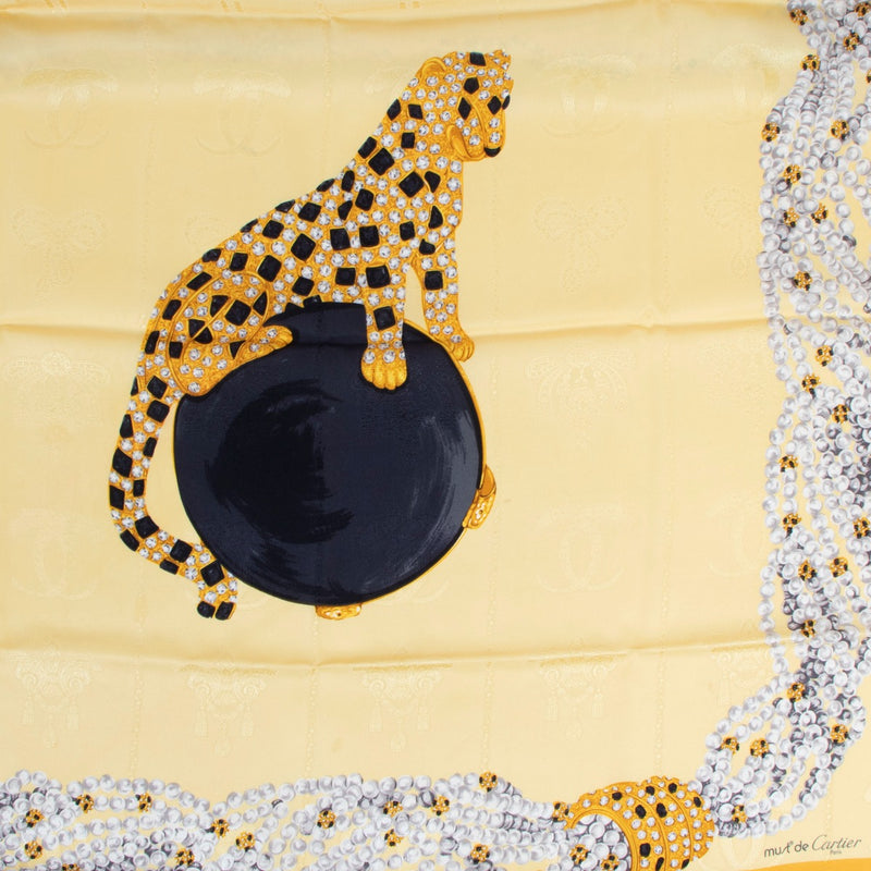 Must De Cartier Yellow Jeweled Panthère Silk Scarf