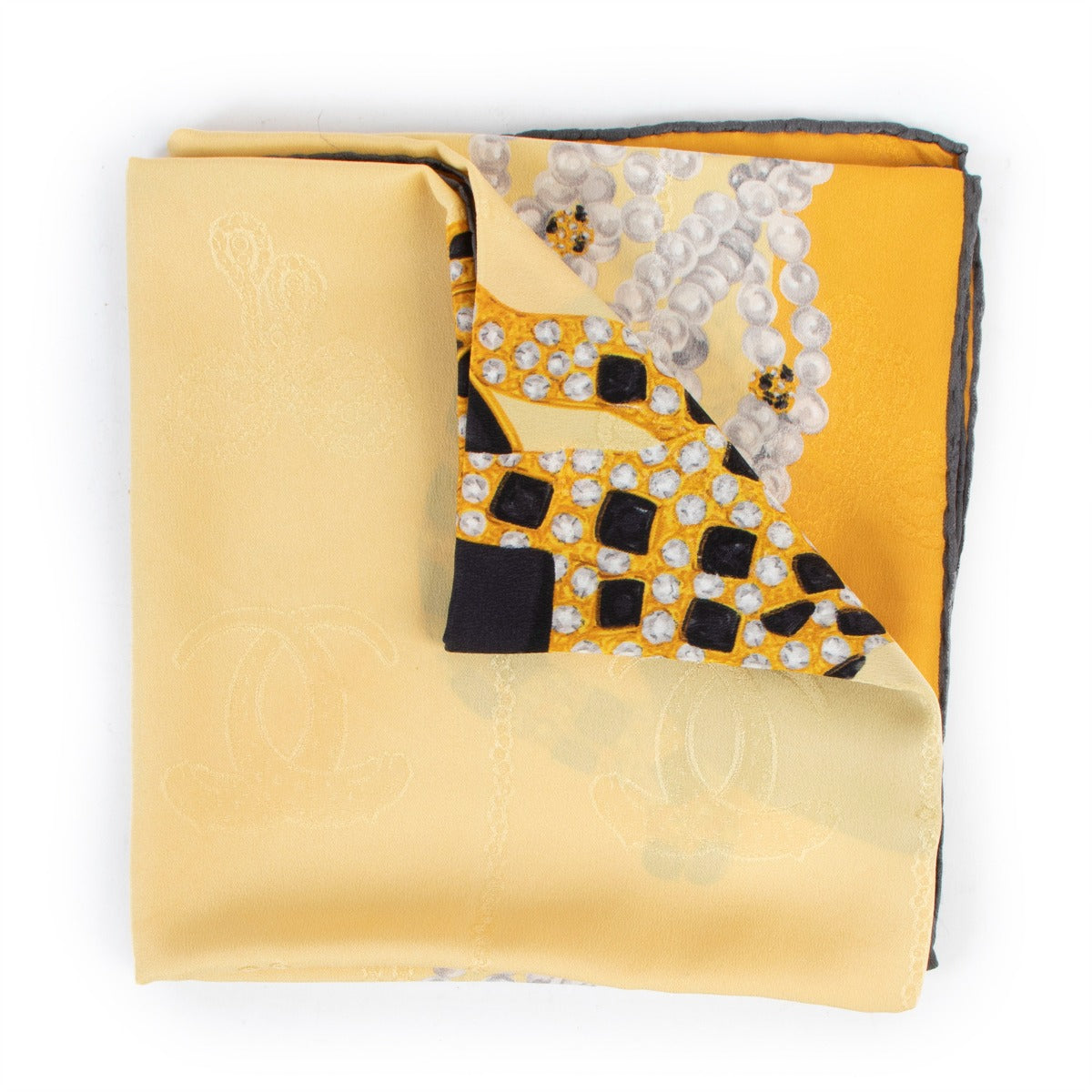 Must De Cartier Yellow Jeweled Panthère Silk Scarf