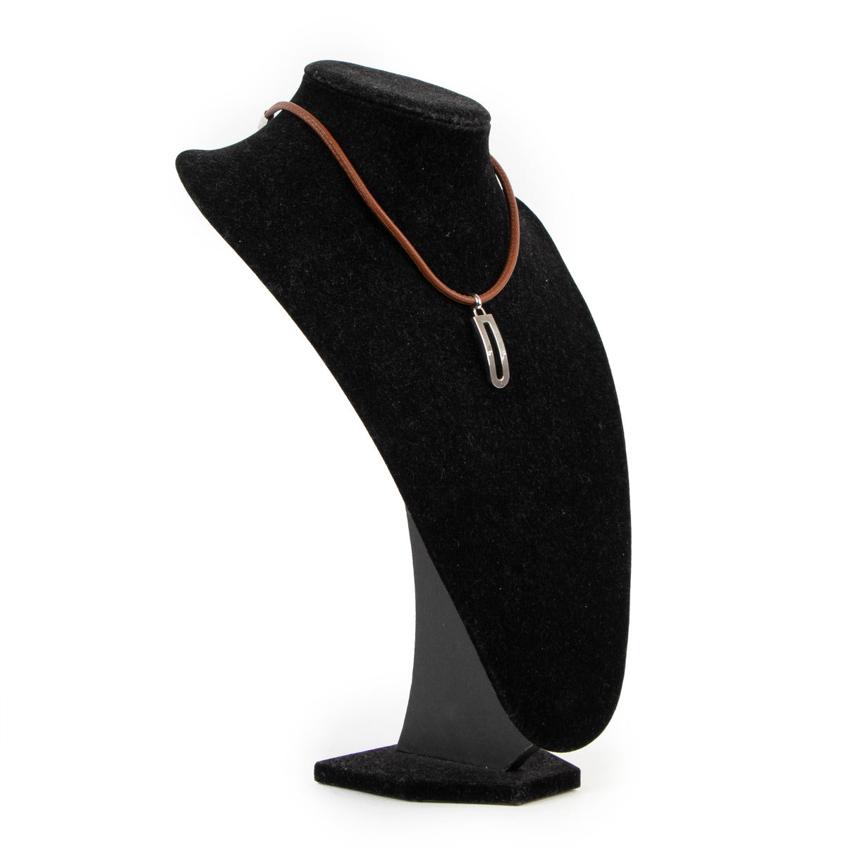 Delvaux Tan Leather Silver D Necklace