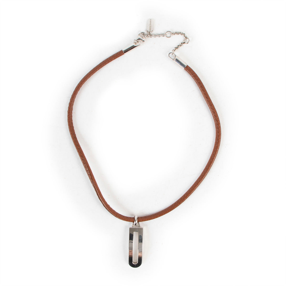 Delvaux Tan Leather Silver D Necklace