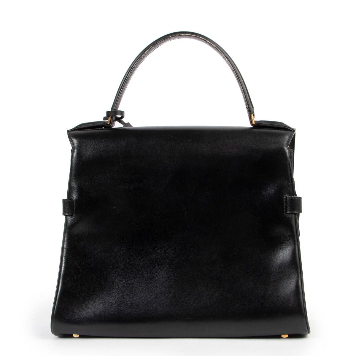 Original no fake Delvaux Tempête Black Leather Top handle in good condition on Labellov vintage site for 2nd hand luxury goods