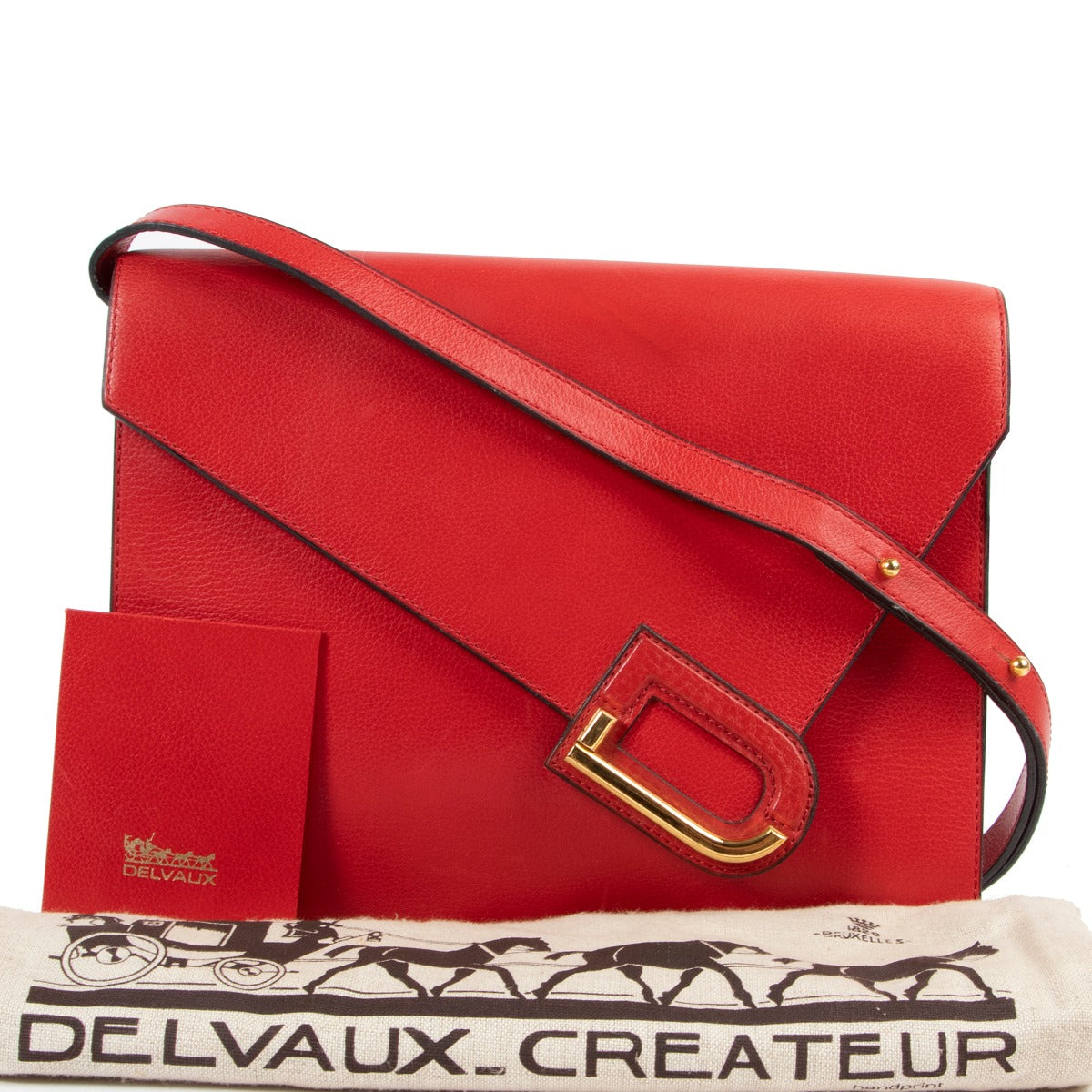 Delvaux Red Leather Crossbody now for sale online at Labellov Antwerp in good condition and original state not fake designer bag
