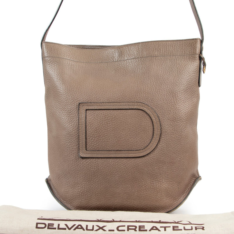 Delvaux Taupe Le Pin Crossbody in preloved condition on Labellov luxury vintage site now for sale