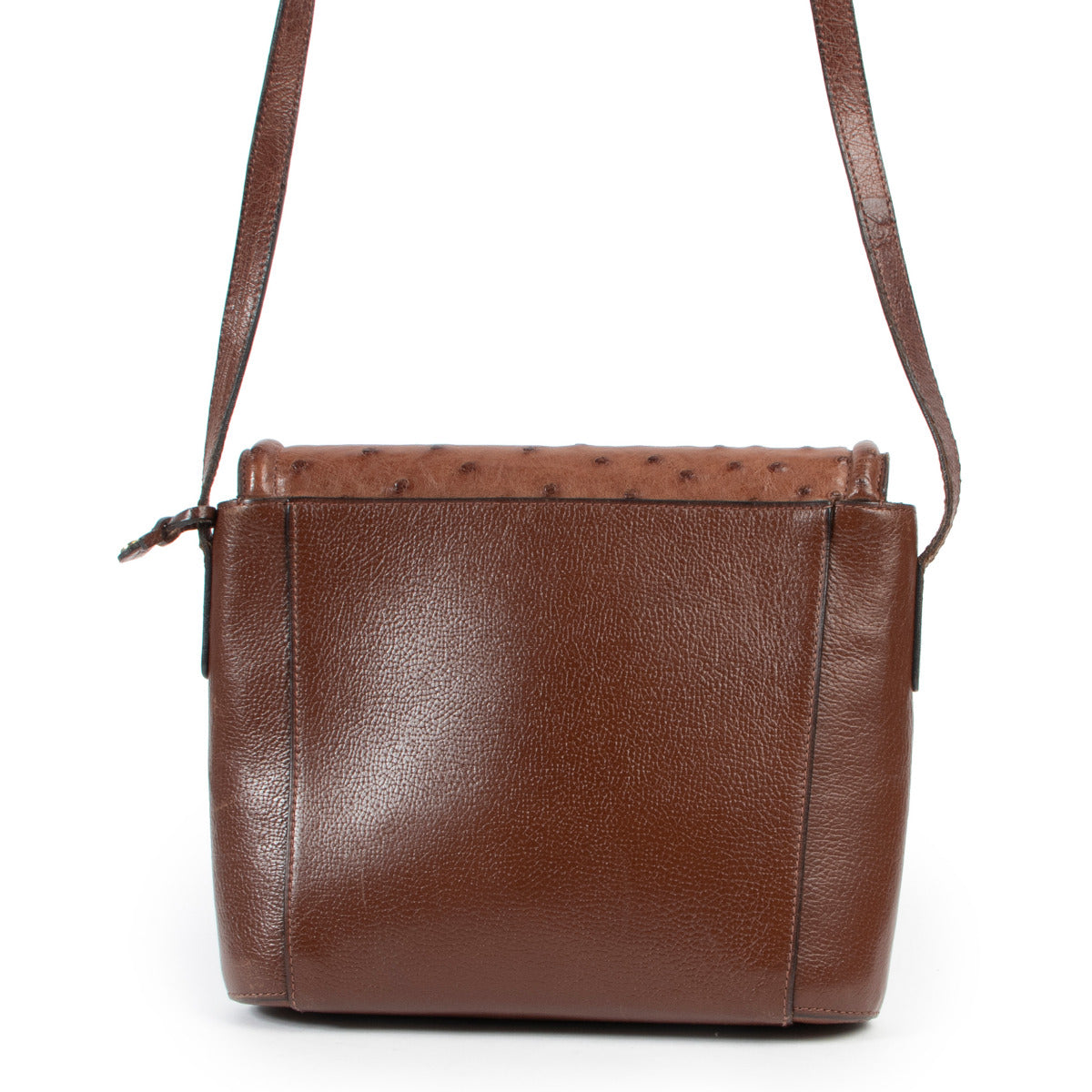 Sac bandoulière Delvaux Eclair en autruche marron
