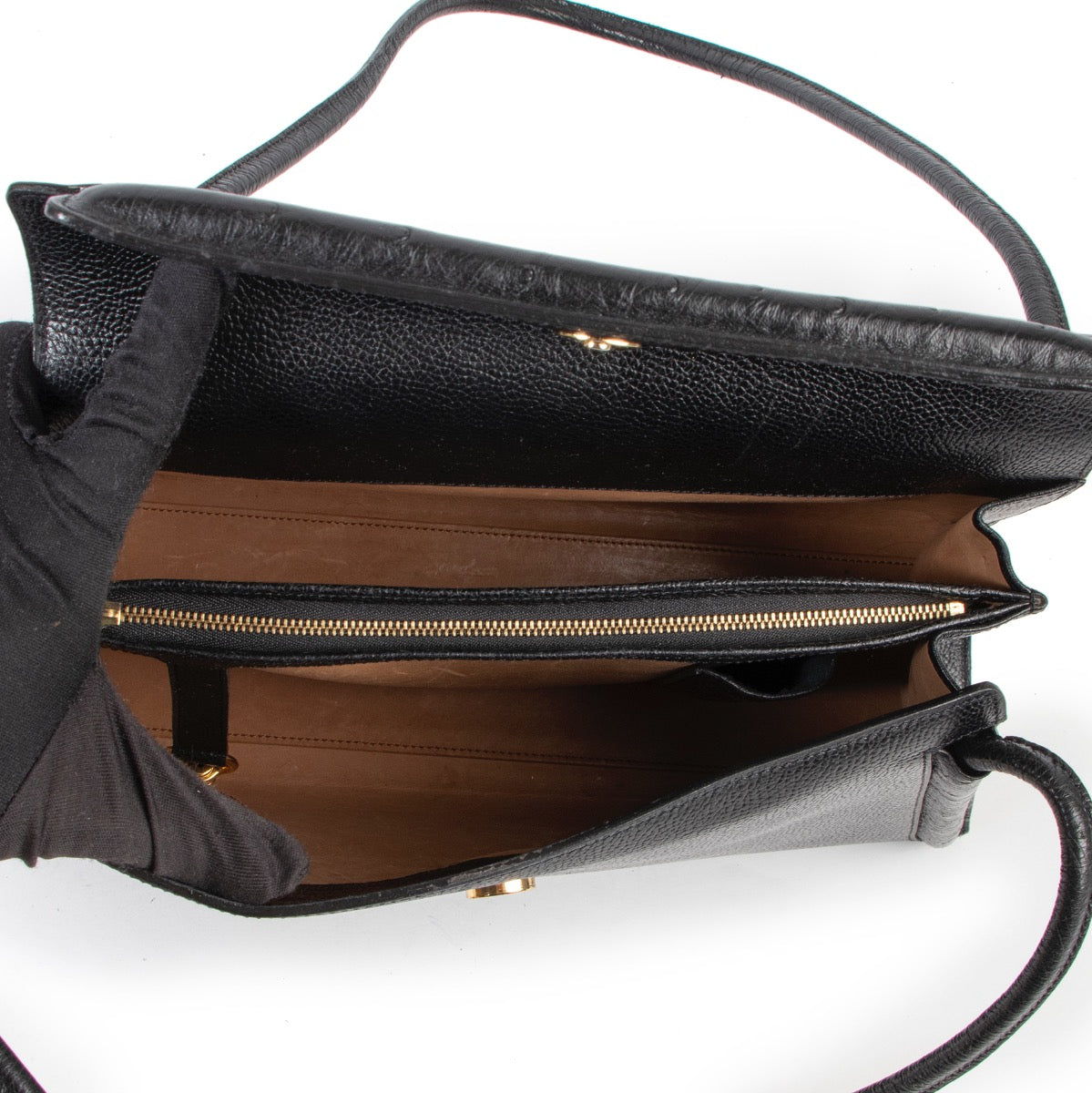 Original vintage Delvaux Black Leather Ostrich Shoulder Bag for sale in good condition on Labellov vintage site with good price