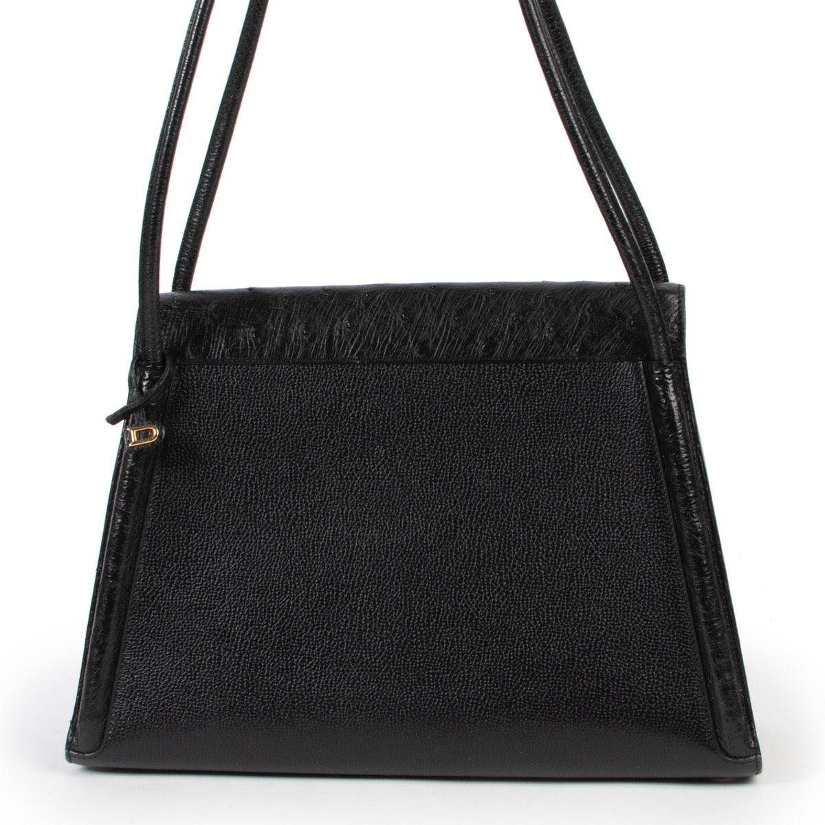 Original vintage Delvaux Black Leather Ostrich Shoulder Bag for sale in good condition on Labellov vintage site with good price