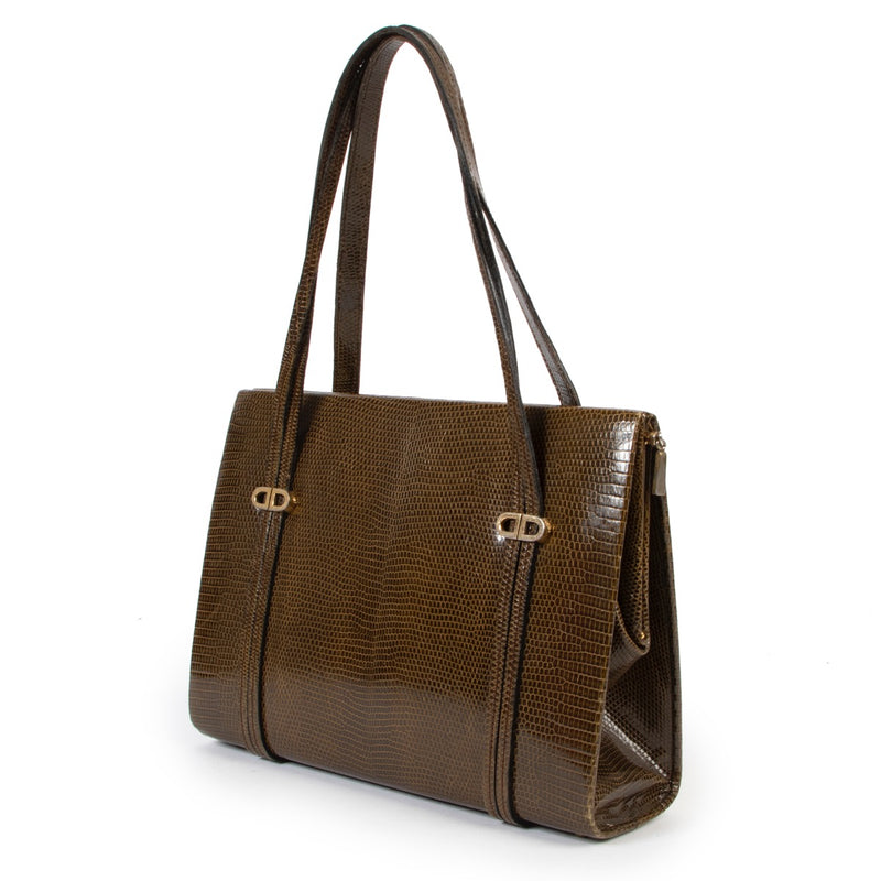 Original vintage Delvaux Green Lizard Shoulder Bag for sale in good condition on Labellov vintage site with good price