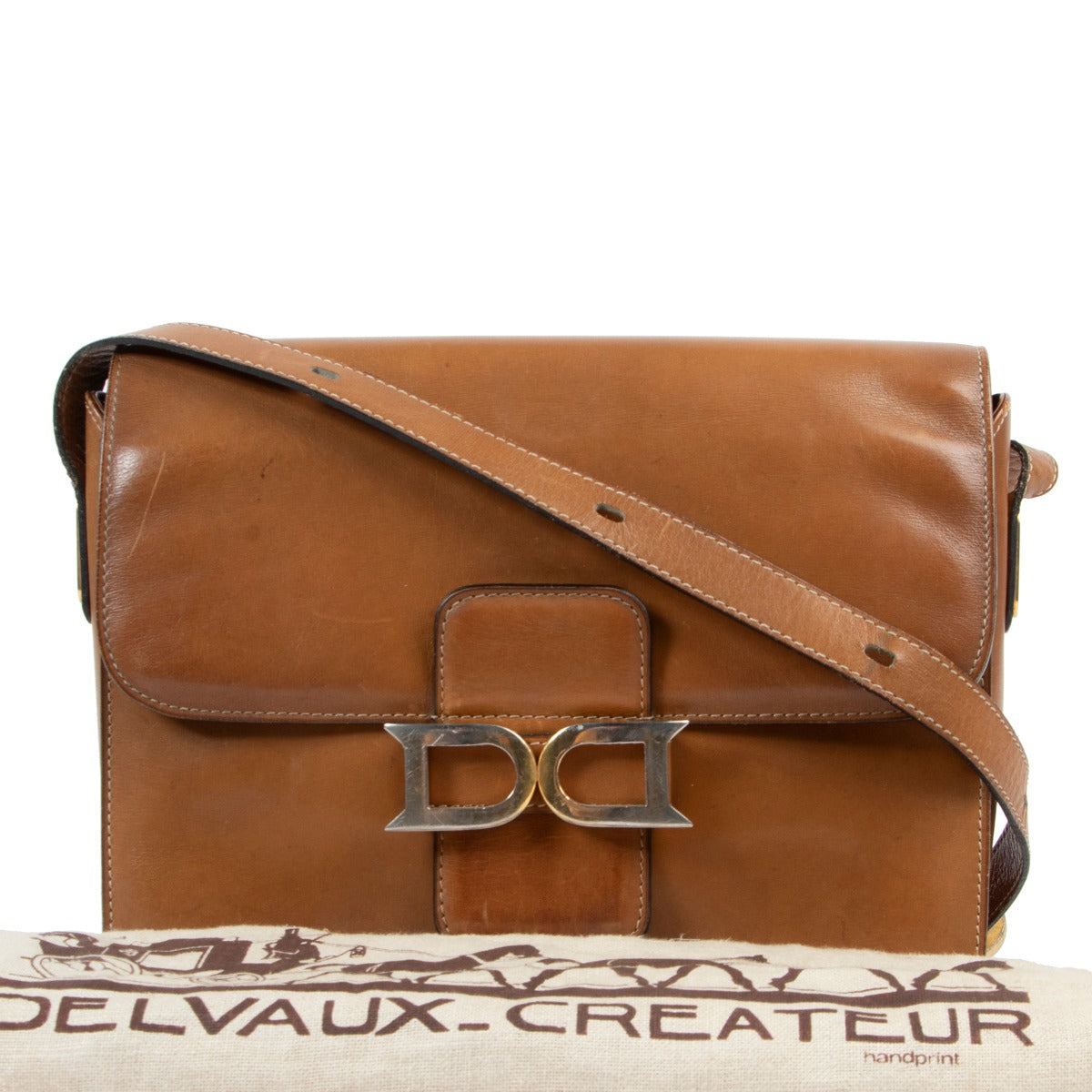 Delvaux Cognac Bourgogne Crossbody in good condition on Labellov vintage site for luxury designer goods
