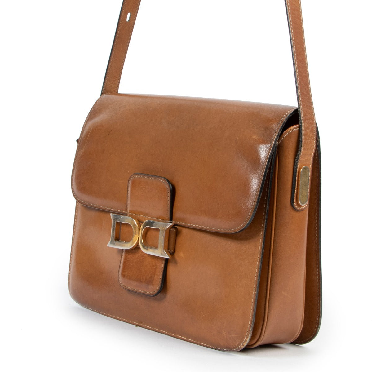 Delvaux Cognac Bourgogne Crossbody in good condition on Labellov vintage site for luxury designer goods