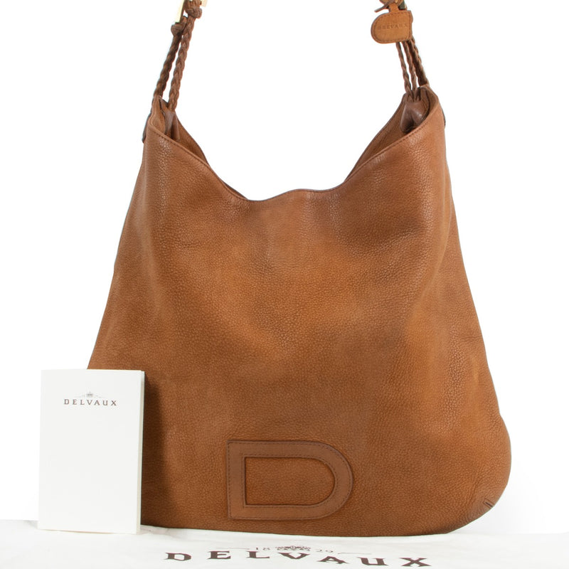 Delvaux Cognac Le Louise Tresse Nubuck GM
