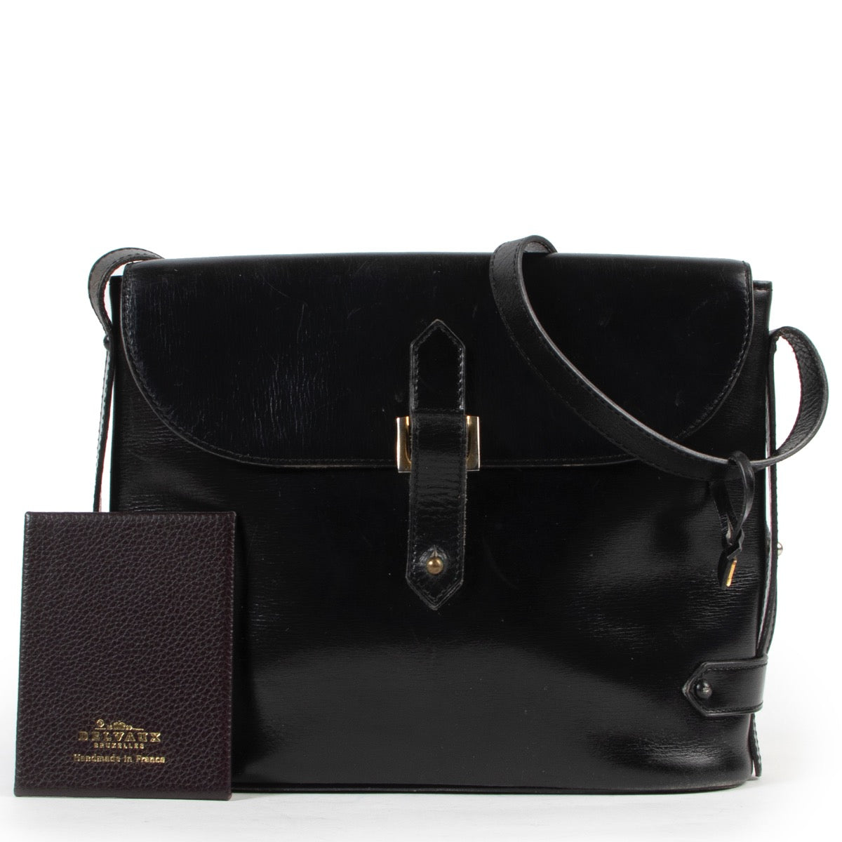 Preloved 2nd hand Delvaux Black Leather Crossbody designer bag online for sale on Labellov vintage site