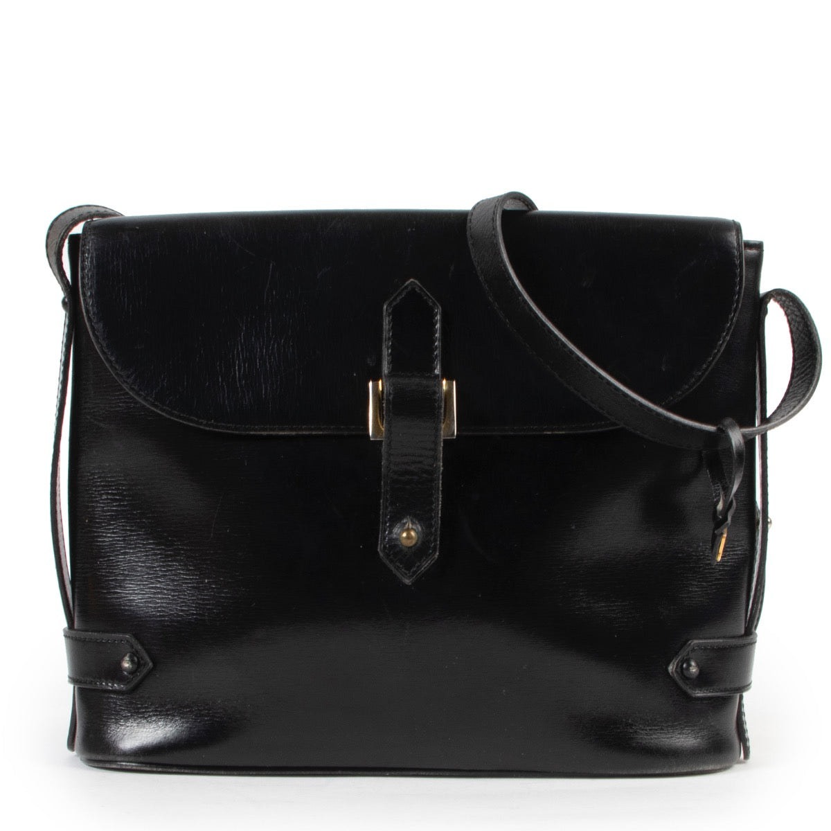 Preloved 2nd hand Delvaux Black Leather Crossbody designer bag online for sale on Labellov vintage site