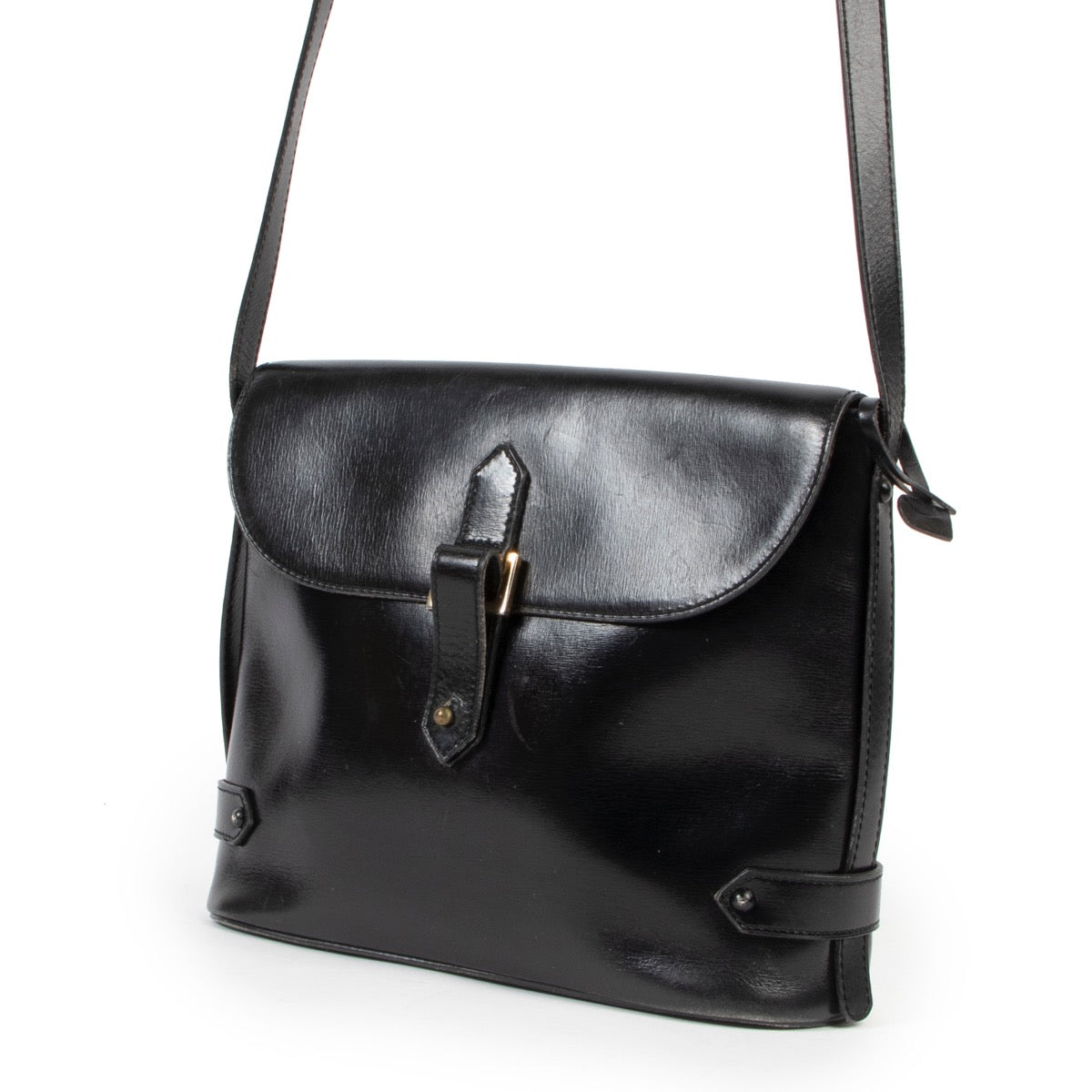 Preloved 2nd hand Delvaux Black Leather Crossbody designer bag online for sale on Labellov vintage site