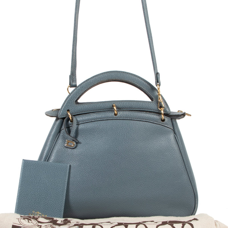 Original vintage Delvaux Blue Leather Top handle on Labellov 2nd hand Luxury site in good condition and good price