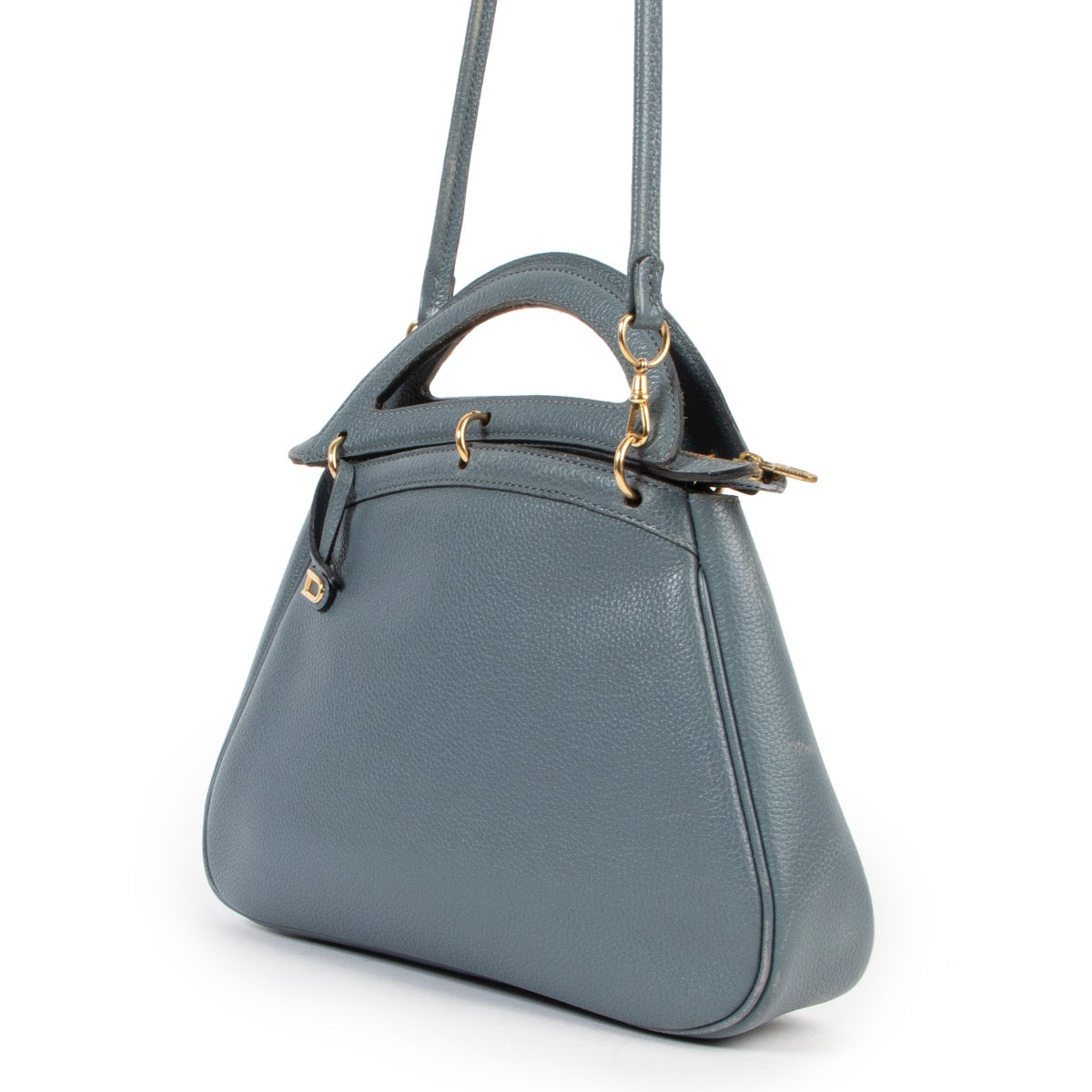Original vintage Delvaux Blue Leather Top handle on Labellov 2nd hand Luxury site in good condition and good price
