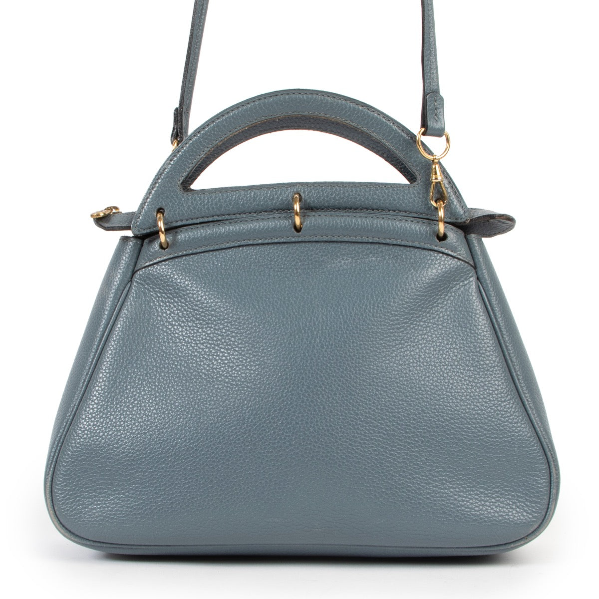 Original vintage Delvaux Blue Leather Top handle on Labellov 2nd hand Luxury site in good condition and good price