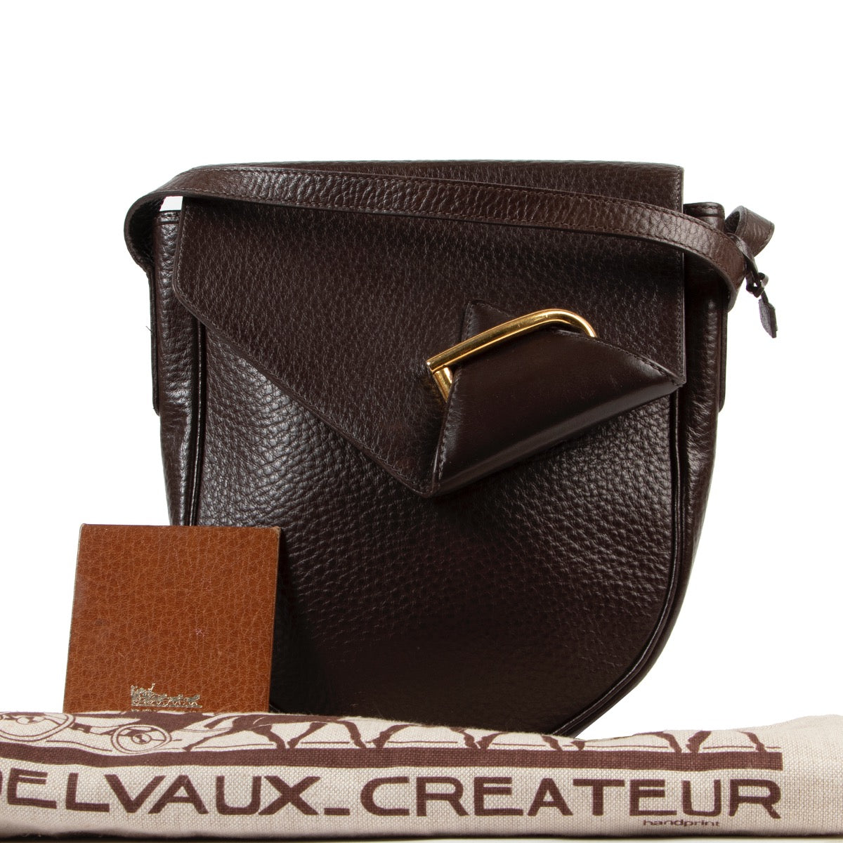 Original vintage no fake Delvaux Dark Brown Leather Crossbody online for sale in very good condition only on Labellov website in Antwerp Belgium 2nd hand luxury