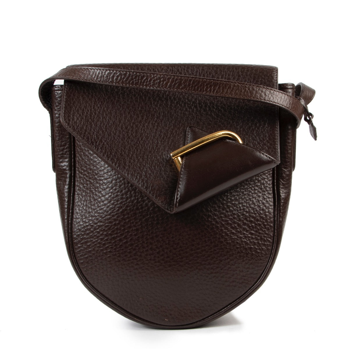 Original vintage no fake Delvaux Dark Brown Leather Crossbody online for sale in very good condition only on Labellov website in Antwerp Belgium 2nd hand luxury