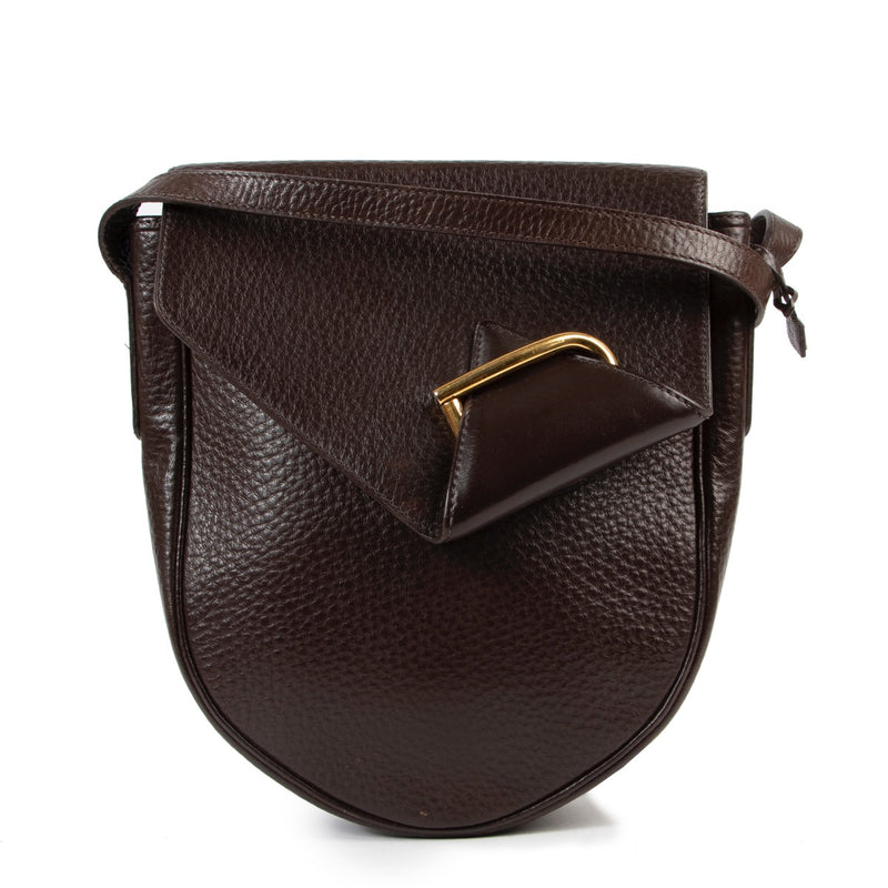 Original vintage no fake Delvaux Dark Brown Leather Crossbody online for sale in very good condition only on Labellov website in Antwerp Belgium 2nd hand luxury
