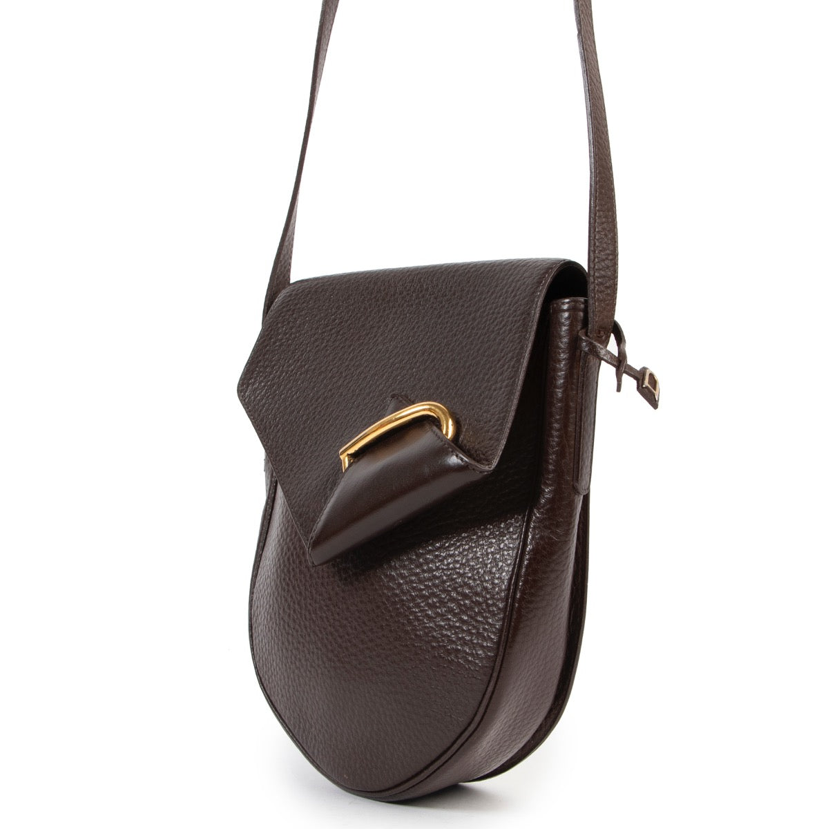 Original vintage no fake Delvaux Dark Brown Leather Crossbody online for sale in very good condition only on Labellov website in Antwerp Belgium 2nd hand luxury