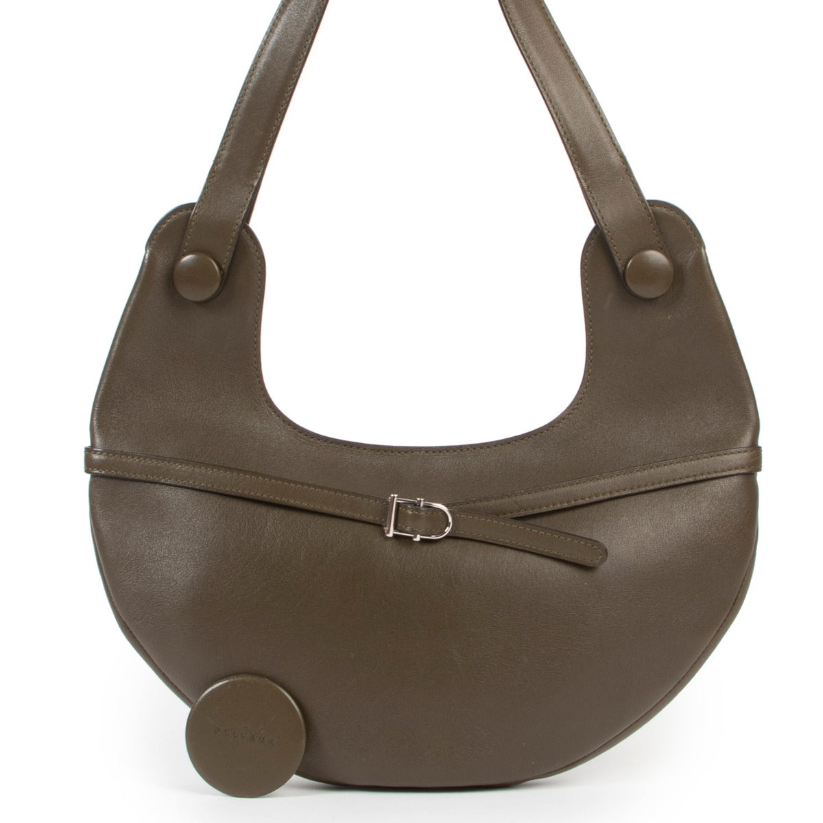 Preloved vintage Delvaux Green Olive Leather Top Handle designer bag on Labellov in good condition and original state