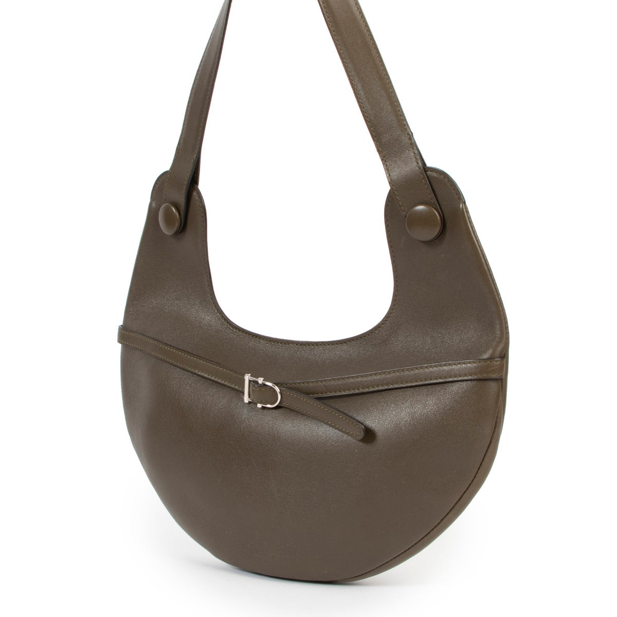 Preloved vintage Delvaux Green Olive Leather Top Handle designer bag on Labellov in good condition and original state