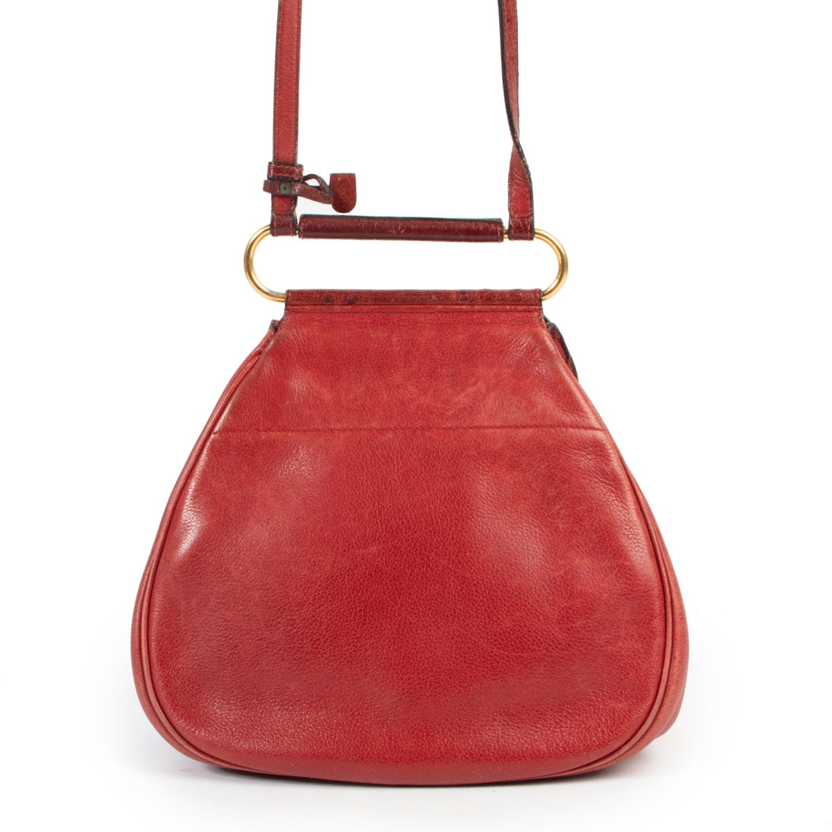 Shop safe online 100% authentic second hand Delvaux Red Ostrich Cerceau Shoulder Bag at the right price at Labellov in Antwerp.