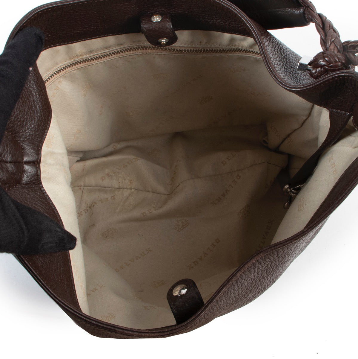 Sac bandoulière Delvaux Chocolat Marron Le Louise PM Tresse Taurillon
