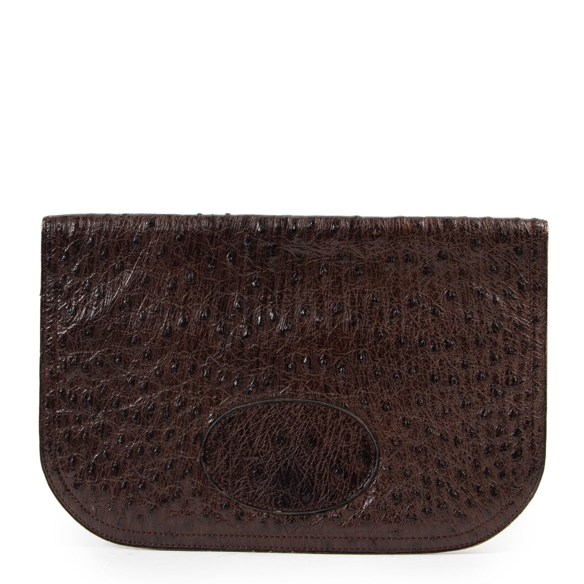 Shop safe online 100% authentic second hand Delvaux Brown Ostrich Pochette at labellov in Antwerp.