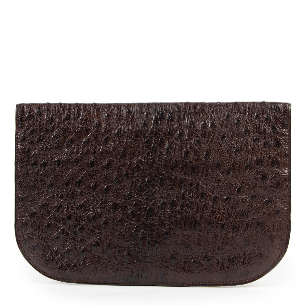 Shop safe online 100% authentic second hand Delvaux Brown Ostrich Pochette at labellov in Antwerp.
