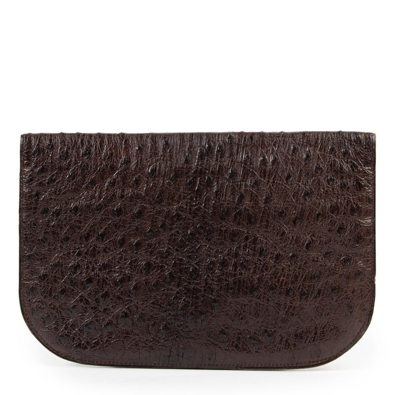 Shop safe online 100% authentic second hand Delvaux Brown Ostrich Pochette at labellov in Antwerp.